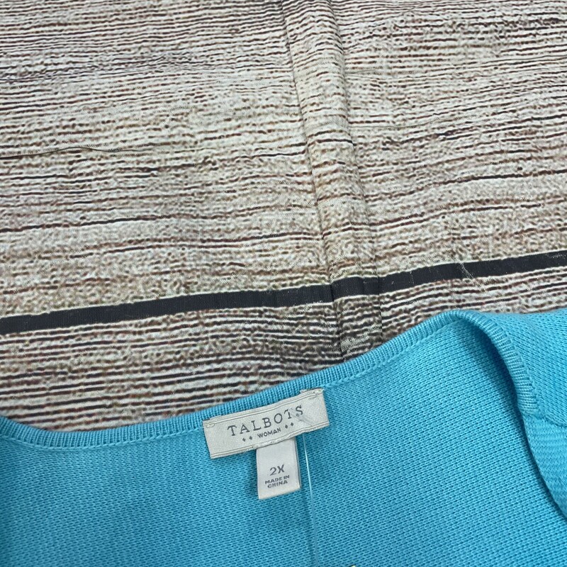 Talbots Cardigan, SS, Light Teal Blue, Two Front Pockets, Size: 2x