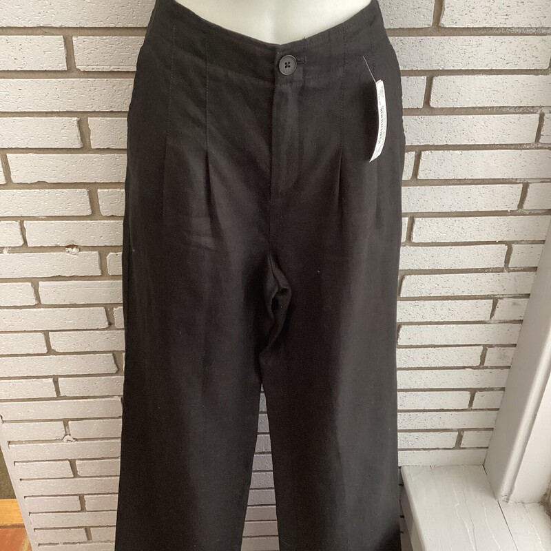 Wide Leg Linen Pants, Black, Size: 4 Sm