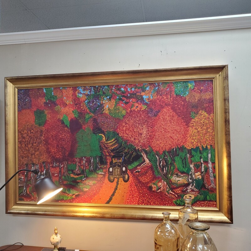 Giclee Red Truck Painting, Red/gold, Size: 67x43