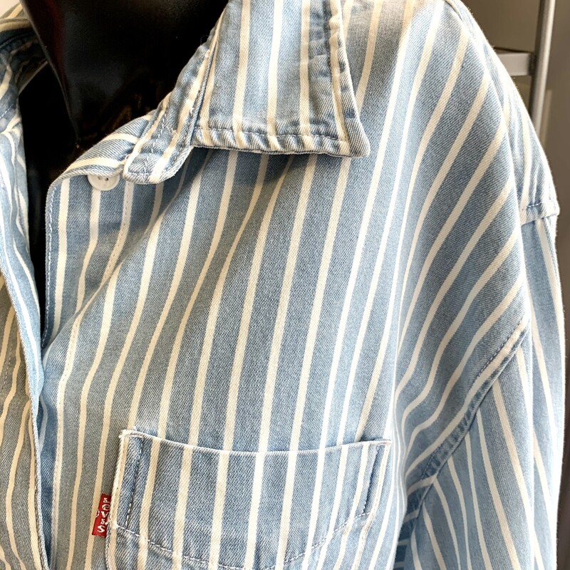 Levis Shirt Striped,<br />
Colour: Blue and white,<br />
Size: Medium,<br />
Shorter model to wear loose,