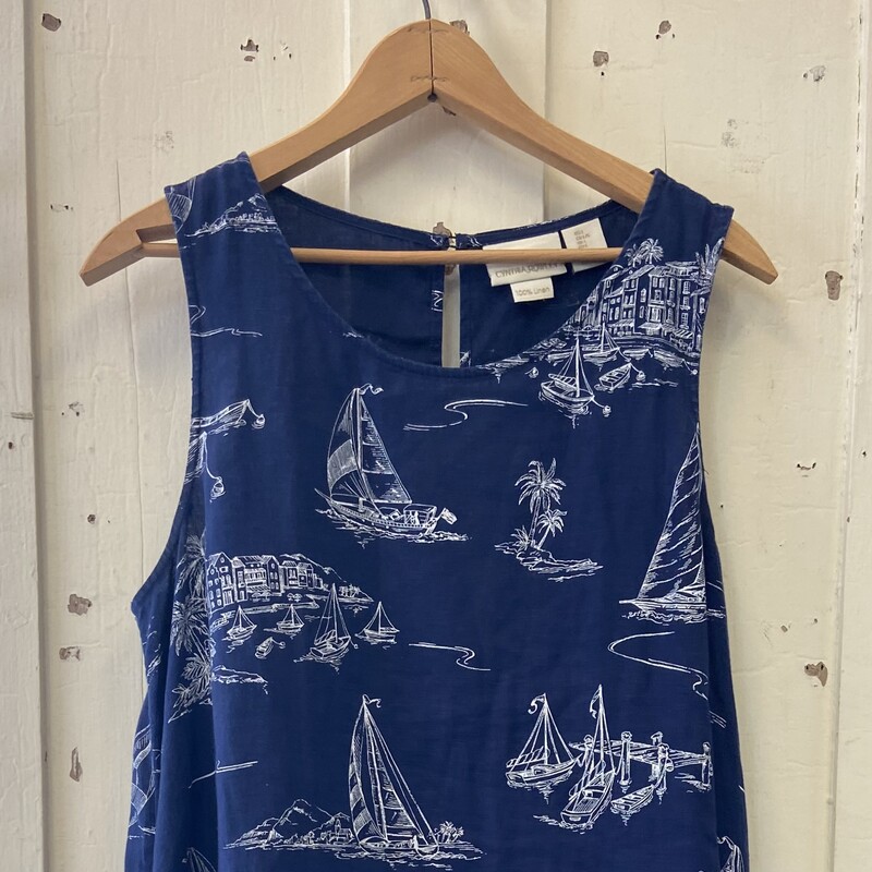 Nvy Sailboat Linen Dress