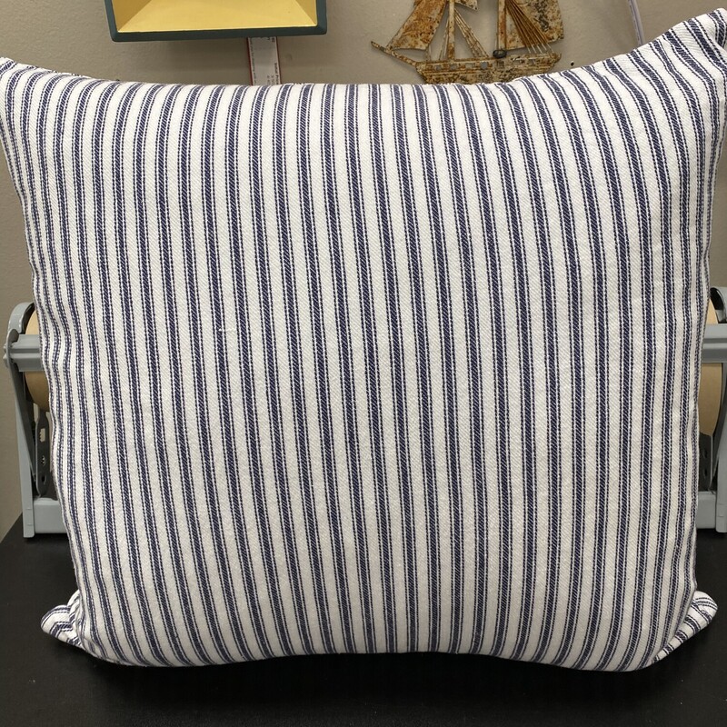 Cotton Pinstripe Pillow, Navy/Wht, Size: 22x22 Inch