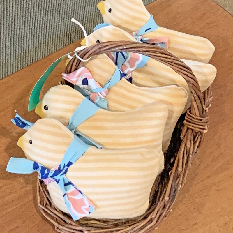 Basket with Five Handmade Primitive Chicks