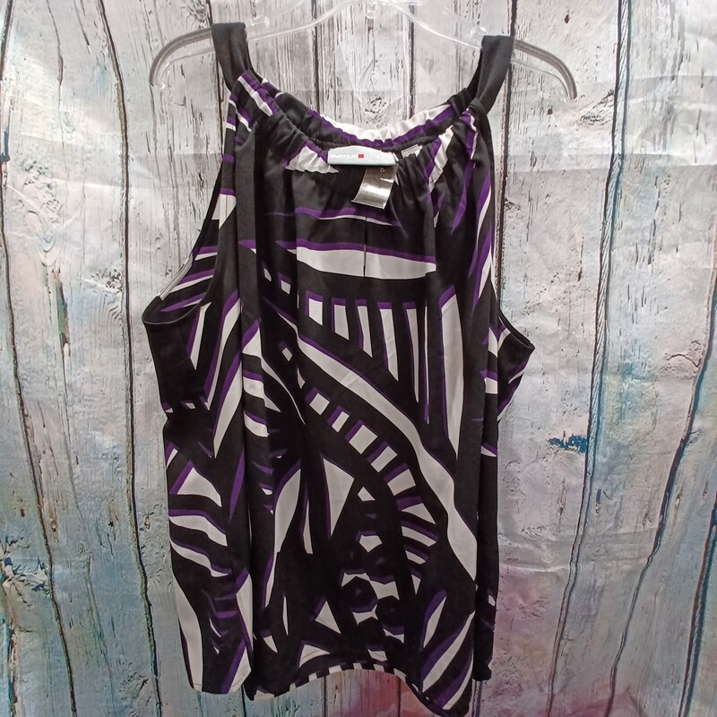 Super cute tank with bold black, white and purple pattern