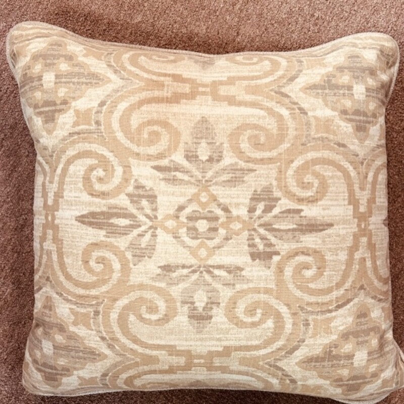 Scroll Chenille Pillow
Taupe Creme Gold  Size: 20x19H
Goosedown Zip
Reverse Chenille