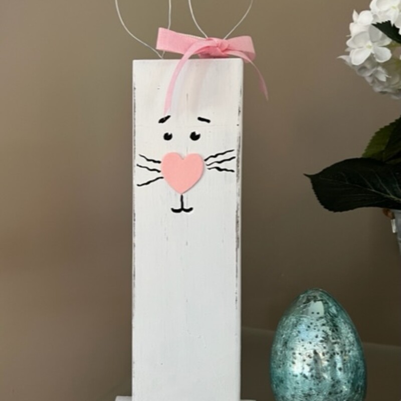 Wood Bunny Pink Bow
