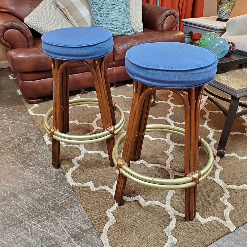 Pair Rattan Bar Stools