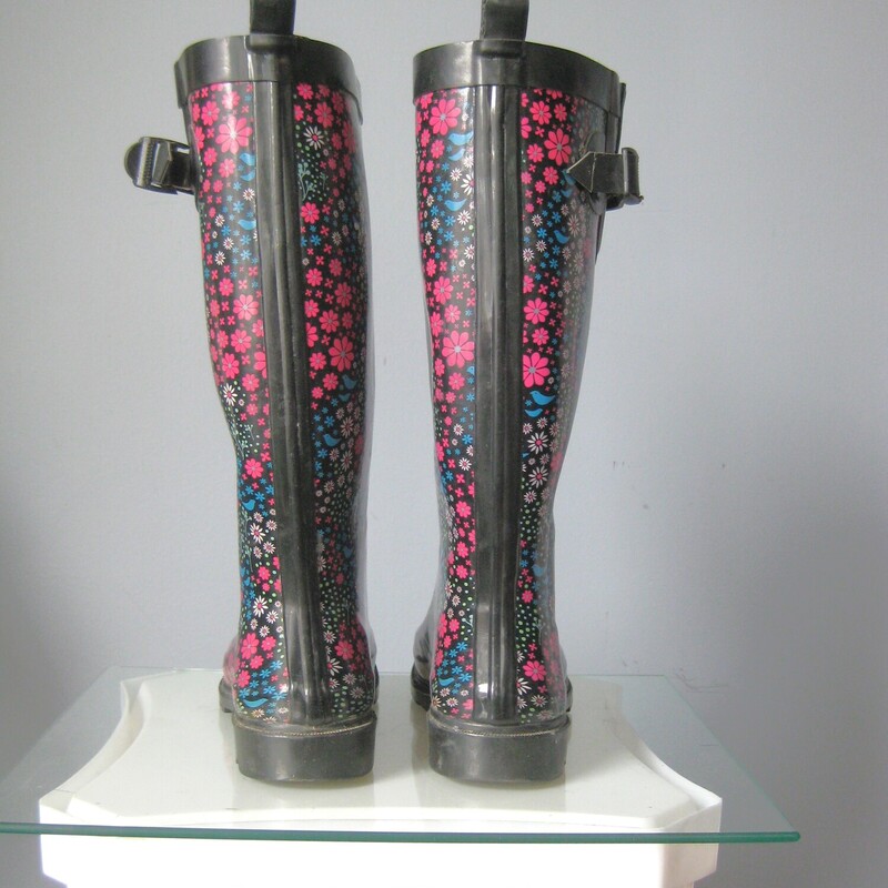 Capelli Floral Rain, Black, Size: 7<br />
<br />
Cute rainboots by Capelli<br />
Black rubber with lug soles<br />
pull on<br />
pretty floral and bird print<br />
size 6<br />
EUC<br />
thank you for looking!<br />
#59197