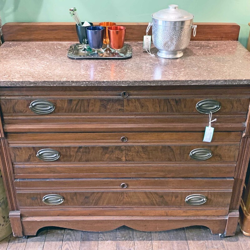 Three Drawer Marble Top Dresser
42 In Wide x 21 In Deep x 36 In Tall