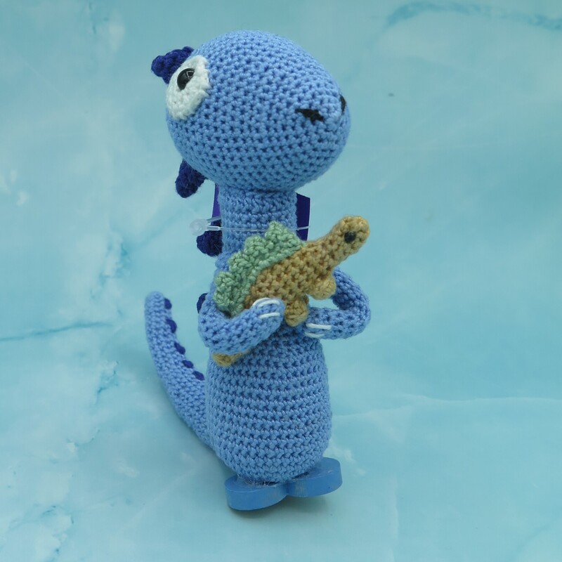 Crochet Iggy Iguanodon, Blue, Size: 4.5x2