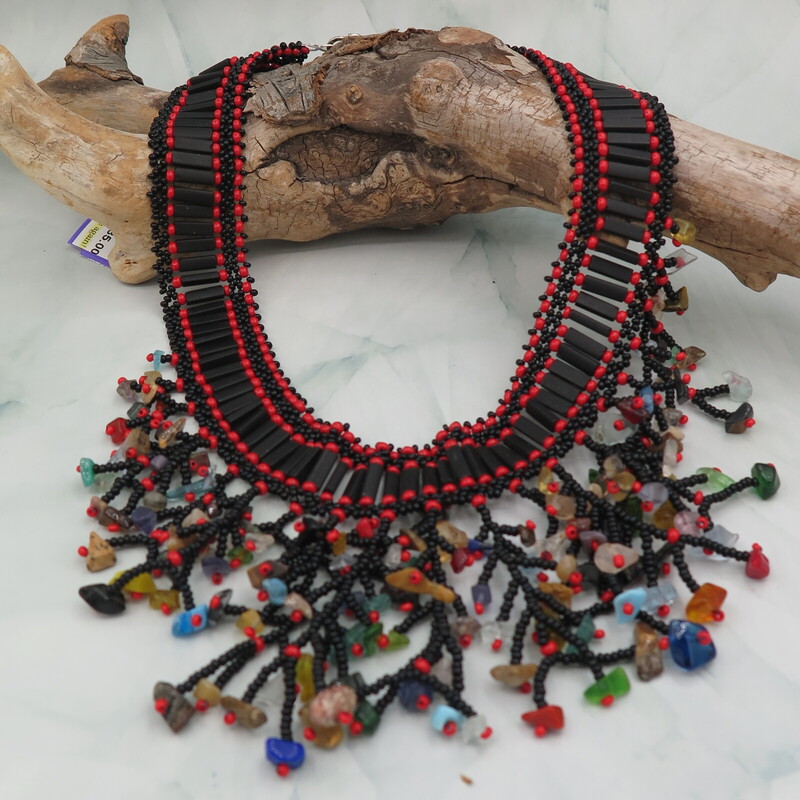 NK RND Beaded Branches, Red/Blk, Size: 16