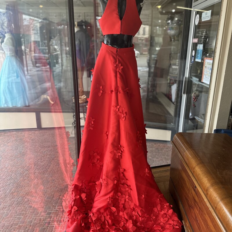 Sherry Hill Prom Dress W/Train , FLowers on the Skirt Red, Size: 2