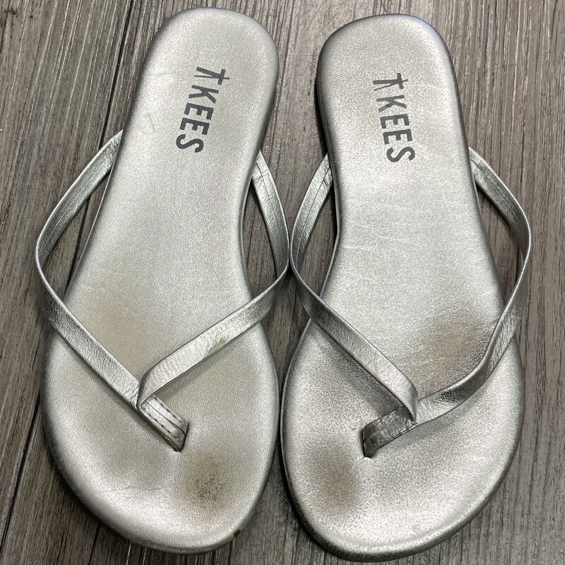 Tkees Flip Flop, Silver, Size: 13Y