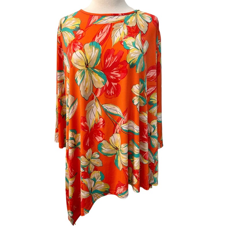 Susan Graver Floral Tunic with Asymmetrical Hem
Orange and Green
Size: 3X