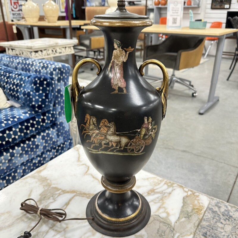 Roman Urn Lamp, Black. No shade included.<br />
Size: 33H