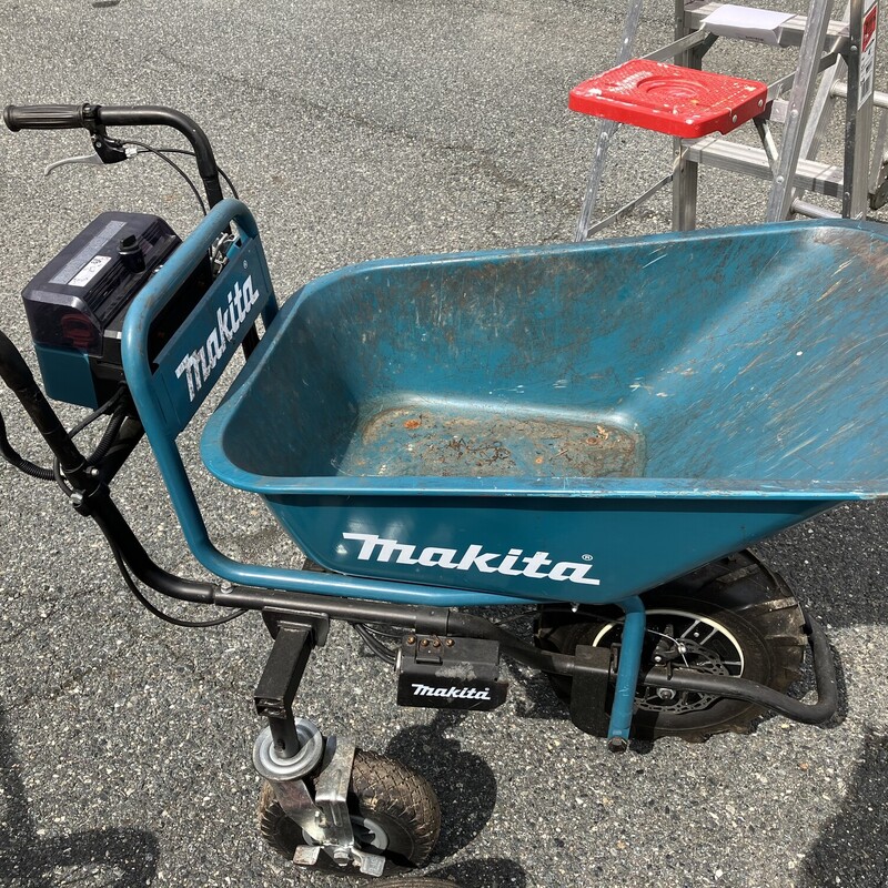 Power Wheelbarrow, Makita, 18V x  2

Makita 18V X2 LXT Brushless Cordless Power-Assisted Hand Truck/Wheelbarrow Kit with Bucket (5.0Ah)

The Makita power assisted wheelbarrow kit contains XUC01Z 18 Volt X2 LXT® brushless power-assisted hand truck/wheelbarrow, two BL1850B 18 Volt LXT® Lithium-Ion 5 Amp-hour batteries, DC18RD 18 Volt LXT® Lithium-Ion dual port charger, 198494-2 steel bucket, two L-shaped leg, two rear wheel. Wheelbarrow features Makita built BL™ brushless motor that delivers maximum versatility and performance for up to 50% longer run time, increased power and speed. It continuously operates up to 100 minutes with two 18 Volt LXT® 5 Amp-hour batteries. This wheelbarrow with battery, weighs 87.2 lb and has rubberized soft grip handle that reduces user fatigue and provides increased comfort on the job. Tool powered by an 18 Volt Lithium-Ion slide style battery assures fastest charge time, more working time and minimal sitting time on the charger. Wheelbarrow featured with Star Protection Computer Controls™, allows the Star Protection-equipped tool and battery to exchange data in real time. This Star Protection communication technology also monitors condition while in use to safeguard against over-loading, over-discharging and over-heating. Tool has 3 cu-ft steel bucket that allows to carry 290 lb of load. The wheelbarrow provides 2 MPH or 1 MPH of speed in forward mode and 0.5 MPH of speed in reverse mode. It features 7 Inch mechanical disc brake to stop quickly. Adjust the handles to 3 different height levels for convenient usage.