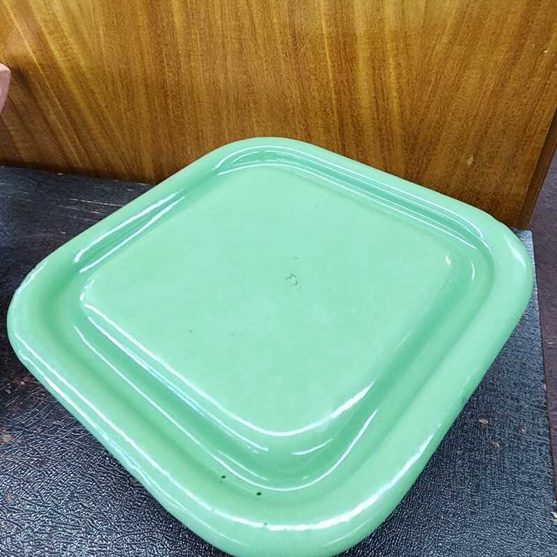 Vintage Enamelware Fridge Dish, Green, Size: W/ Lid 6 x 6 x 6 x 3
