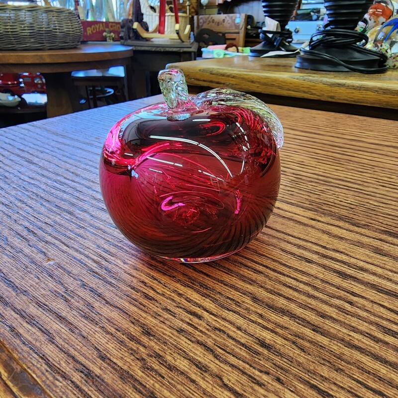 Blown Glass  Apple Paperweight, Red, Size: 2.5 In