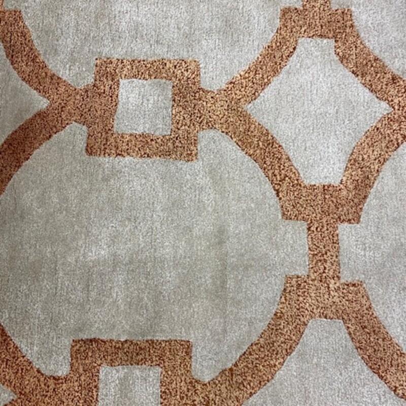Jaipur Modern Weave Rug
Rust Creme  Size: 5x8
70% Wool 30% Silk
Over scaled sharp geometrics characterize this striking contemporary range of hand tufted rugs. the high/low construction in wool and art silk creates texture and surface interest and gives a look of matt and shine.