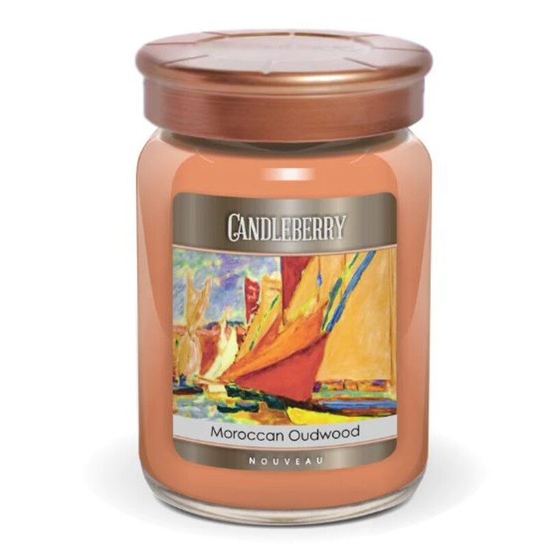 Moroccan Oudwood Candleberry Candle
Orange Bronze Size: 26oz/135-155hours
Warm tobacco, vetiver, patchouli, mahogany wood and brushed suede, with bright notes of Bergamot and smooth, sultry amber. This is a scent every man needs and every woman wants to smell.

THE ARTIST: Vincent van Gogh (style of)

THE PAINTING: Title/Date unknown ; A masculine fragrance needs masculine style and nothing says manly like the grandeur of sailboats on the open sea. Like flies to honey, they eyes cannot resist these bold expressions of orange and red against an unlikely, cyan and yellow sky. Although the story of this piece is unknown, we could not resist this clear tribute to the color and line-heavy, abstract style of Vincent Van Gogh. Van Gogh, known for going against the grains of naturalism, became known as one of only two artists who (depending on the authority) carry the title, Father of Impressionism.