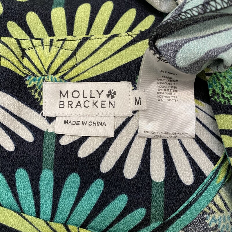 Molly Bracken Short Sleeve Floral Dress with Pockets Green, Citrus, Ivory and Black<br />
Size: Medium