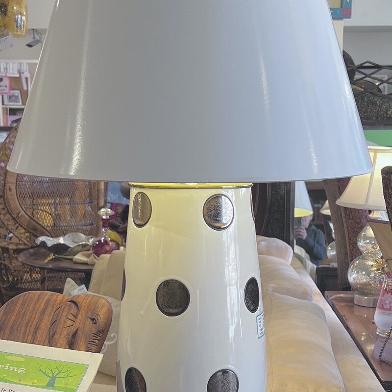 Metalic paint polkadots table lamp
Size: 30 Tall
