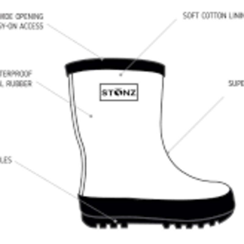 STONZ RAIN BOOTS, HazePink, Size: 5T<br />
Stonz are made with natural rubber and are 100% waterproof with soft cotton lining for comfort and function.<br />
<br />
Features<br />
Vegan friendly Made with natural rubber<br />
Free from PVC, phthalates, lead, flame retardants and formaldehyde<br />
Extra wide opening makes them easy to put on<br />
Non-slip soles for safe play and Soft cotton inside lining<br />
Soft and flexible natural rubber for increased comfort<br />
Can be layered up with Stonz Rain Boot Liners for extra warmth