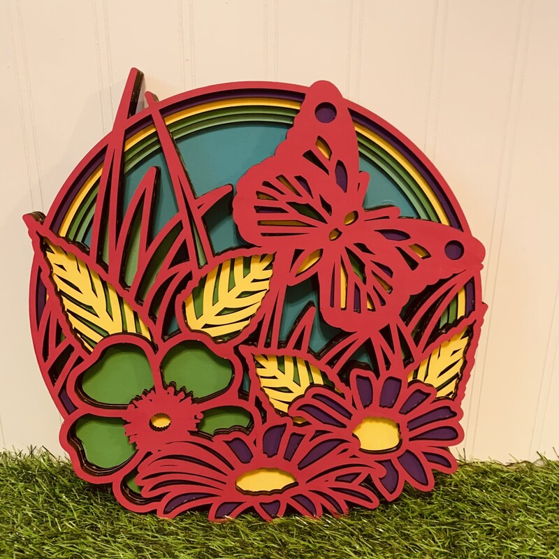 6-layer wooden flower and butterfly mandala. Colors can be customized!