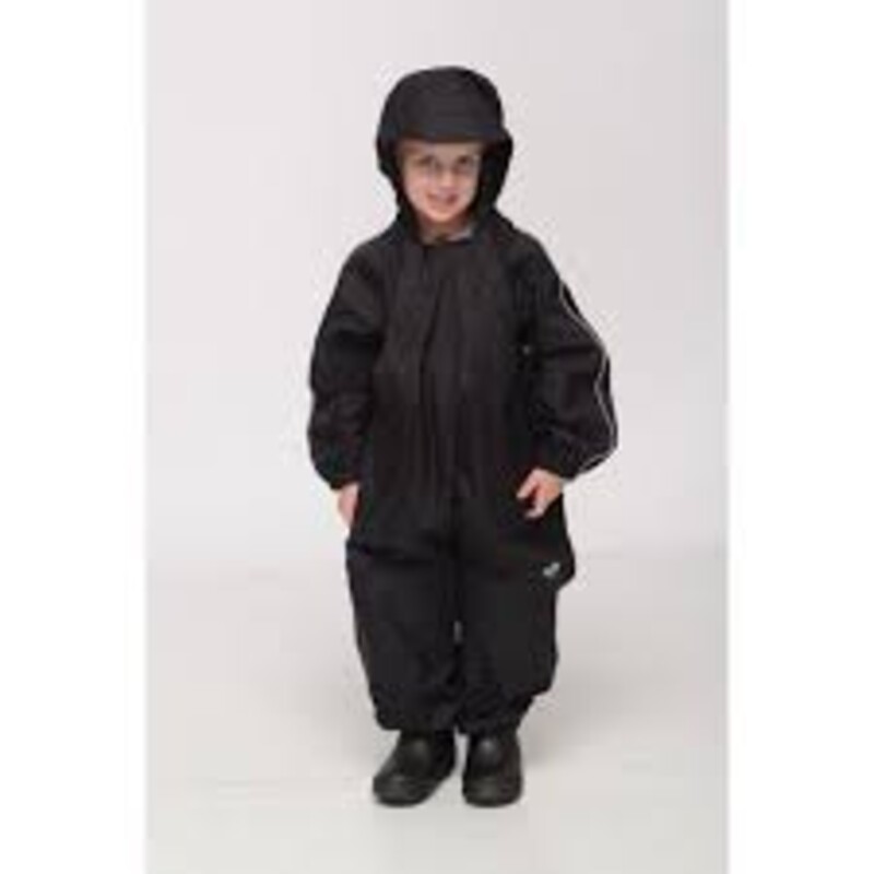 Splashy Rain Suit, Black, Size: 6Y<br />
NEW!<br />
100 % Waterproof Nylon<br />
Two Zippers!<br />
Fits Large