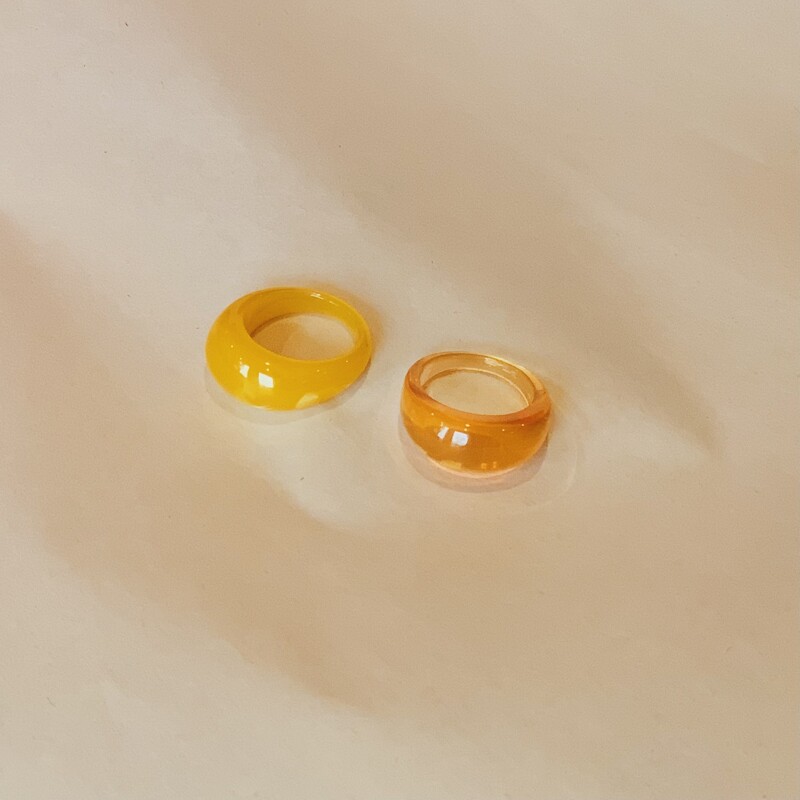 These groovy rings are size 9!
Available in orange or yellow