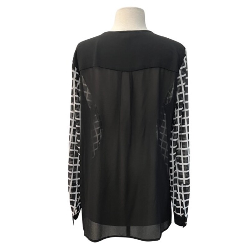 Michael Kors Sheer Blouse<br />
Zipper Accent<br />
Black and White<br />
Size: Large