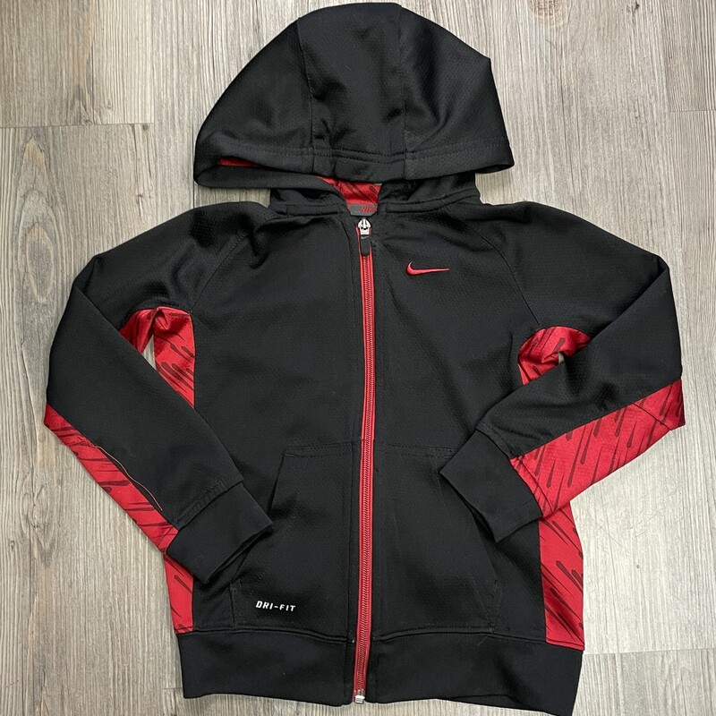 Nike Zip Hooded Sweater, Blk/red, Size: 6Y