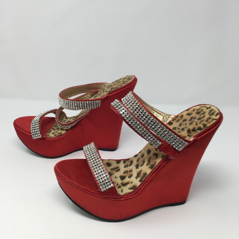 120-098 Makers, Red, Size: 7 red wedge heel w/ rhinstones