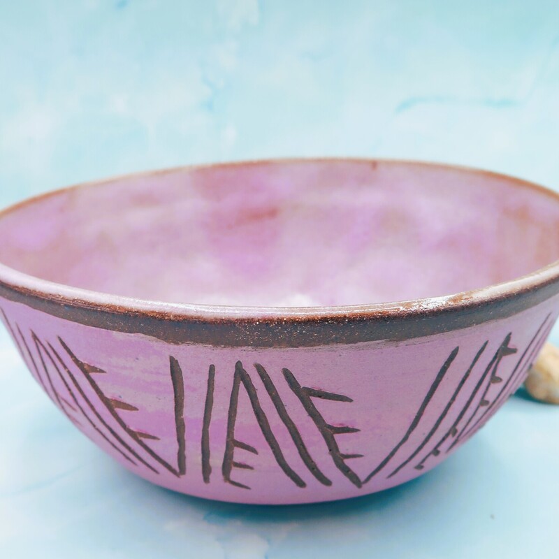 Bowl Clay Etched Design, Lavendar, Size: 7.5x3.5