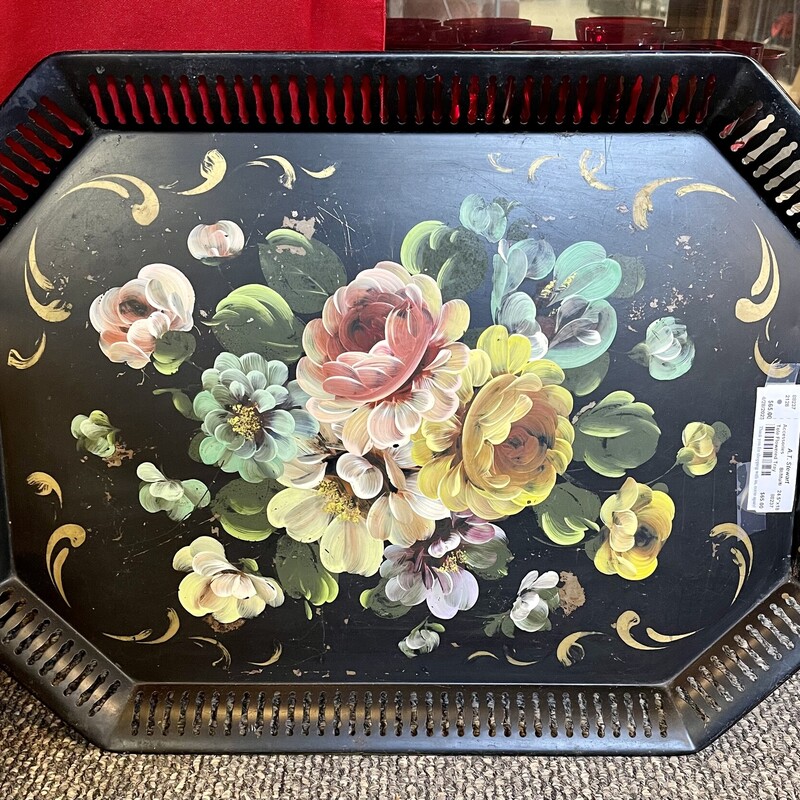 Tole Flowered Tray