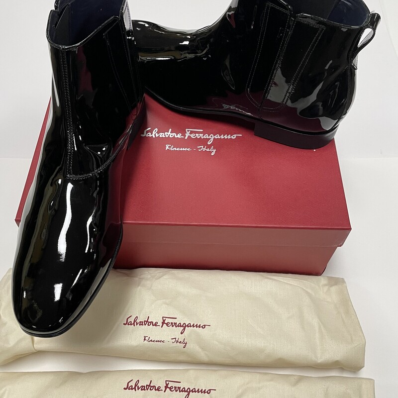 Salvatore Ferragamo NEW Men's Patent Shoe Boot, Blk, Size: 11.5 D