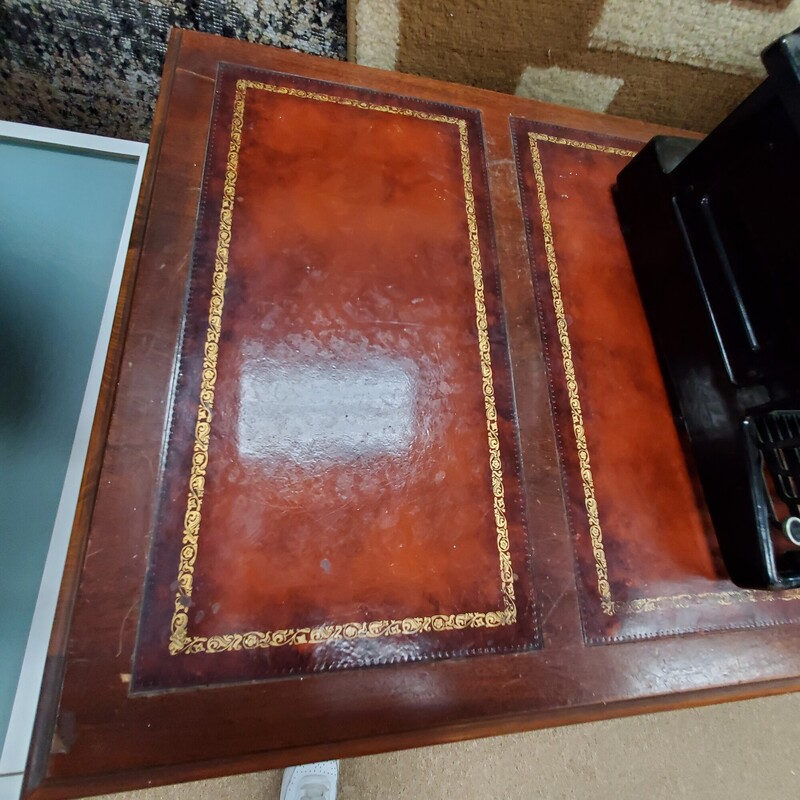 VTG Leather Top Desk, Brown, Size: 46x22x30