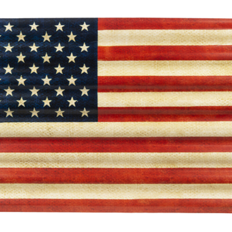 Metal Wavy American Flag
Red Blue Tan  Size: 30x18H
NEW