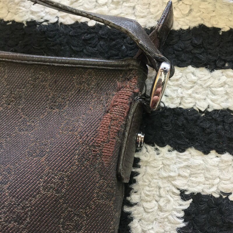 Gently used Gucci crossbody. Dark brown Gucci GG canvas with dark brown leather detailing and silver hardware. Come signs of use (shown in photos). Strap in great condition, and adjustable. Gorgeous staple for your closet! Retail approx: $1,800