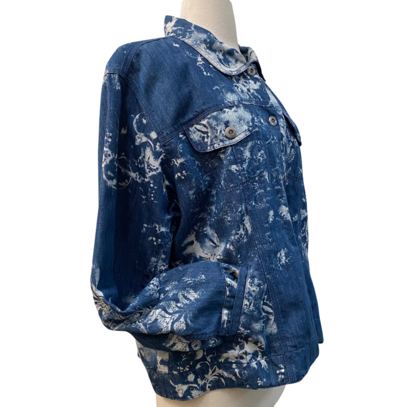 Chicos Dyed Floral Jacket<br />
Denim and White S<br />
ize: 16