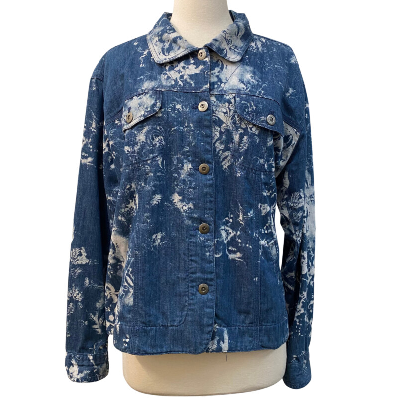 Chicos Dyed Floral Jacket<br />
Denim and White S<br />
ize: 16