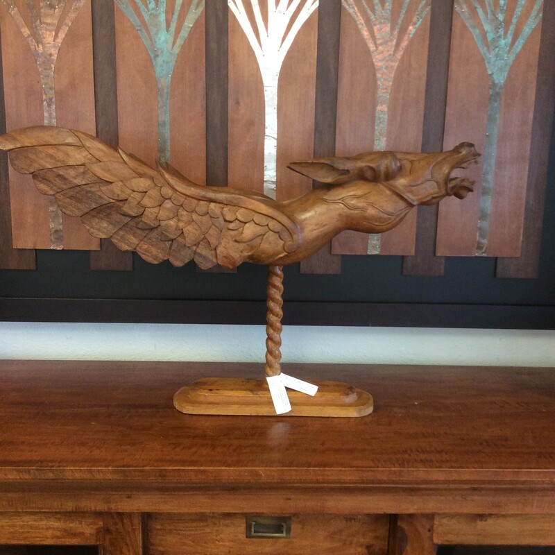 This is a beautiful hand carved wood sculpture of Pegasus the winged horse.