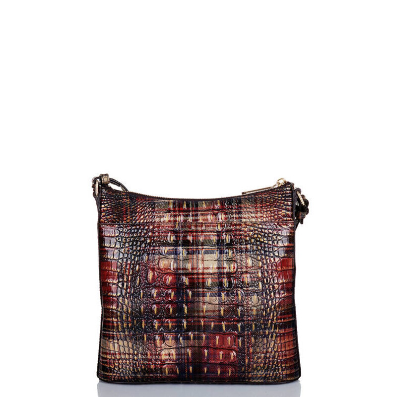 BRAHMIN<br />
<br />
The Katie Crossbody is a zip-top style that tapers out slightly to create a sleek silhouette. Adjust the strap to fit your needs, and stay organized with multiple interior pockets and a key clip.<br />
<br />
DESIGN NOTES<br />
Featured in Flannel Melbourne, a traditional plaid print reimagined on our classic genuine croc-embossed leather in tones that capture the essence of the season. Flannel is elevated with touches of gold and the traditional plaid has the quintessential coziness of fall. Made with genuine croc-embossed leather.<br />
<br />
Zip top<br />
Back slide-in pocket<br />
Interior organizer pockets<br />
Pen pocket<br />
Dust bag included<br />
Key clip<br />
25\" strap drop<br />
<br />
In like new condition<br />
<br />
This bag retails: $215.00