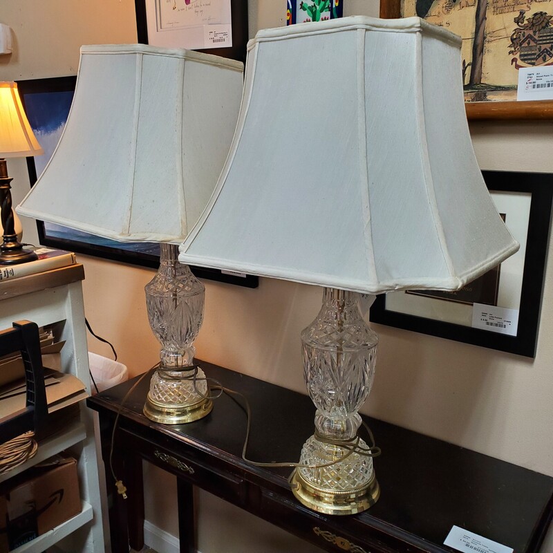 Pair Crystal Lamps W/Shad