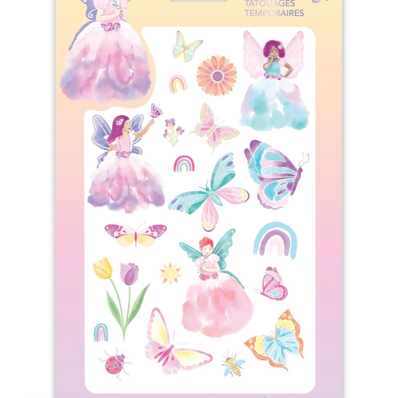 Our butterfly fairy temporary tattoos are the perfect way to make your little ones feel like a magical fairy. This sheet includes 20 hand-painted watercolour fairy tattoos. This set includes 3 magical fairies and a series of dancing butterflies, with bright and vibrant colours, these tattoos are sure to make your kids feel like they can fly!