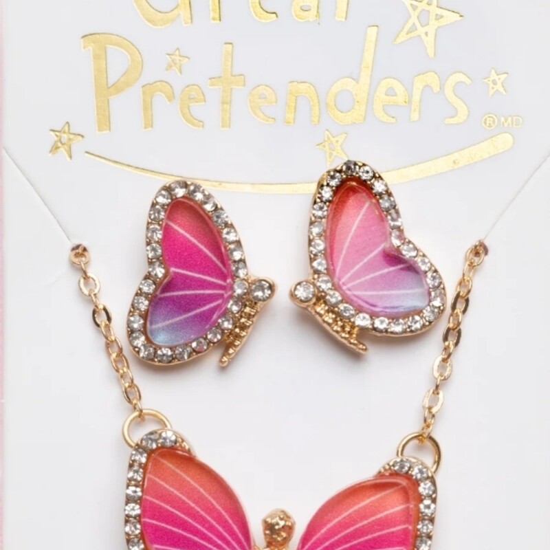 Butterfly necklace & studded earing set