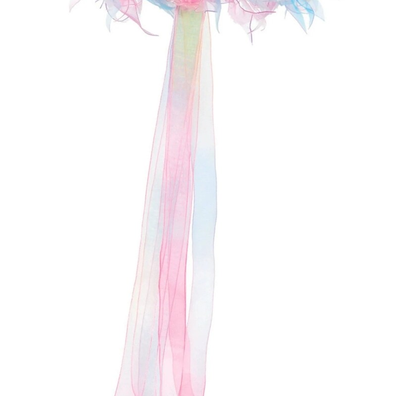 Behold: our Rainbow Halo, trimmed in multicolored organza ribbon. Wit ribbons in all colours from blue, pink, magenta and yellow, this halo is a fiesta of shimmering shining ribbons! An organza flower detail joins the trailing organza ribbon train. The perfect complement to any little Fairy's outfit.