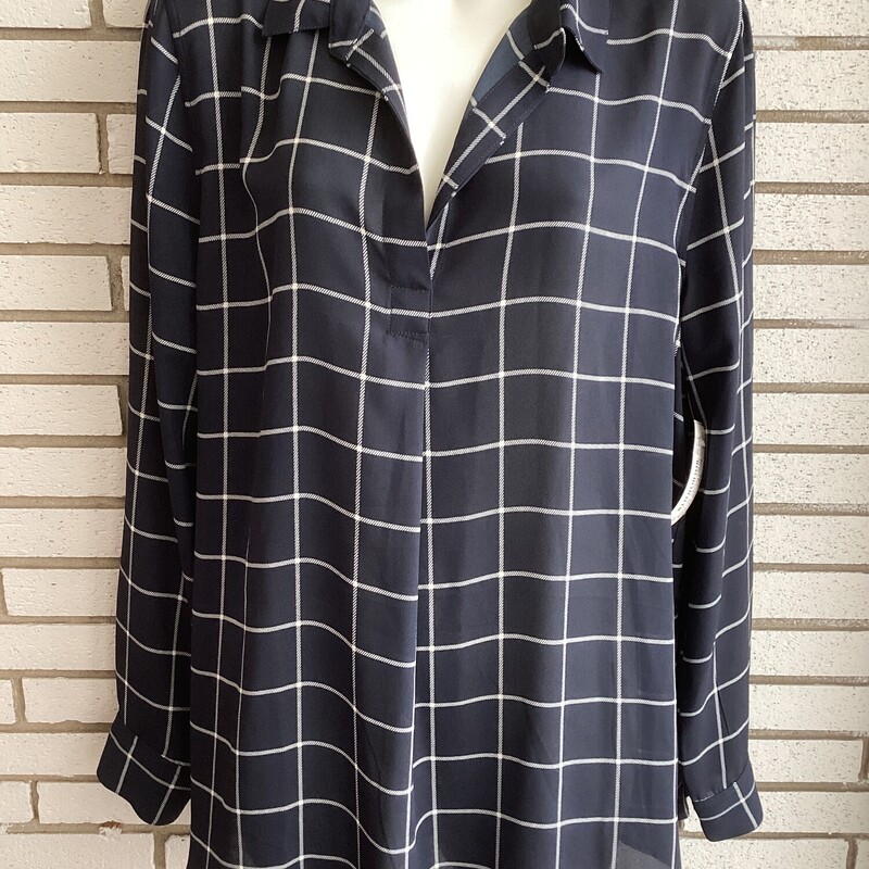 L/s Blouse W Squares, Navy/wht, Size: Large