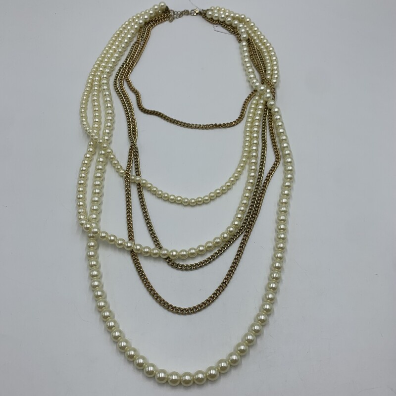 Necklace Pearls, White/go, Size: None