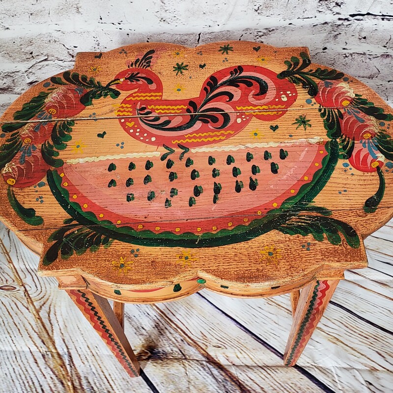 Folk Art Painted Table, None, Size: 26x18x24